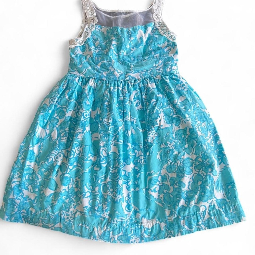 Lilly Pulitzer Blue & White Floral Dress w/ Lace Detailing Girls Sz 7 Coquette